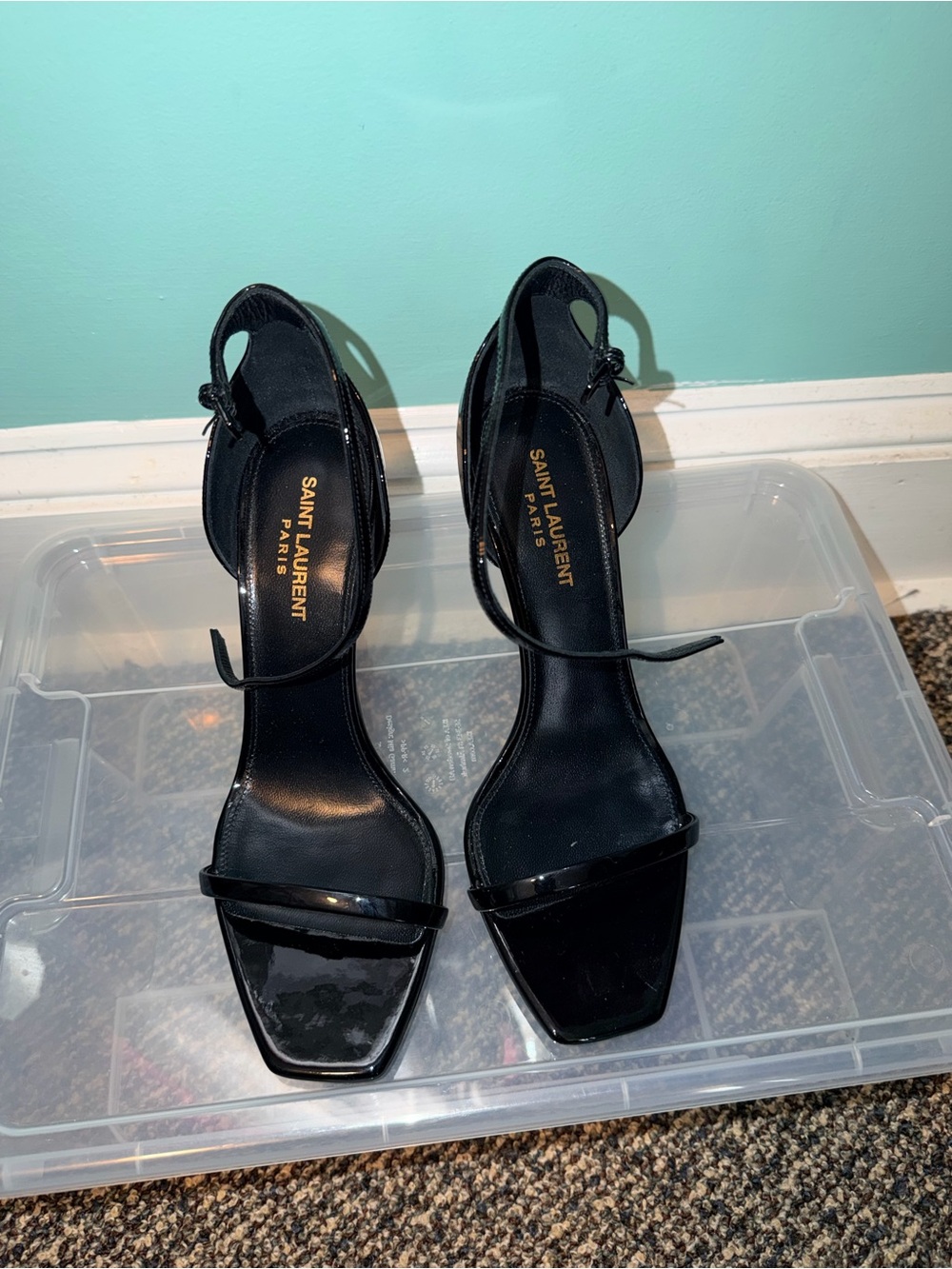 Saint Laurent Glossy Black Patent Ankle-Strap Heels - Picture 5 of 16